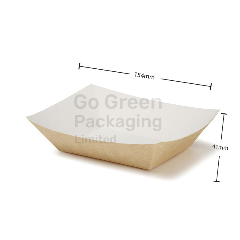 1000pcs x Small White Kraft Street Food Tray 154mm - Paper Chip Tray ...